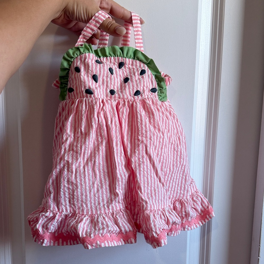 Flapdoodles Pink and Green Ruffled Dress